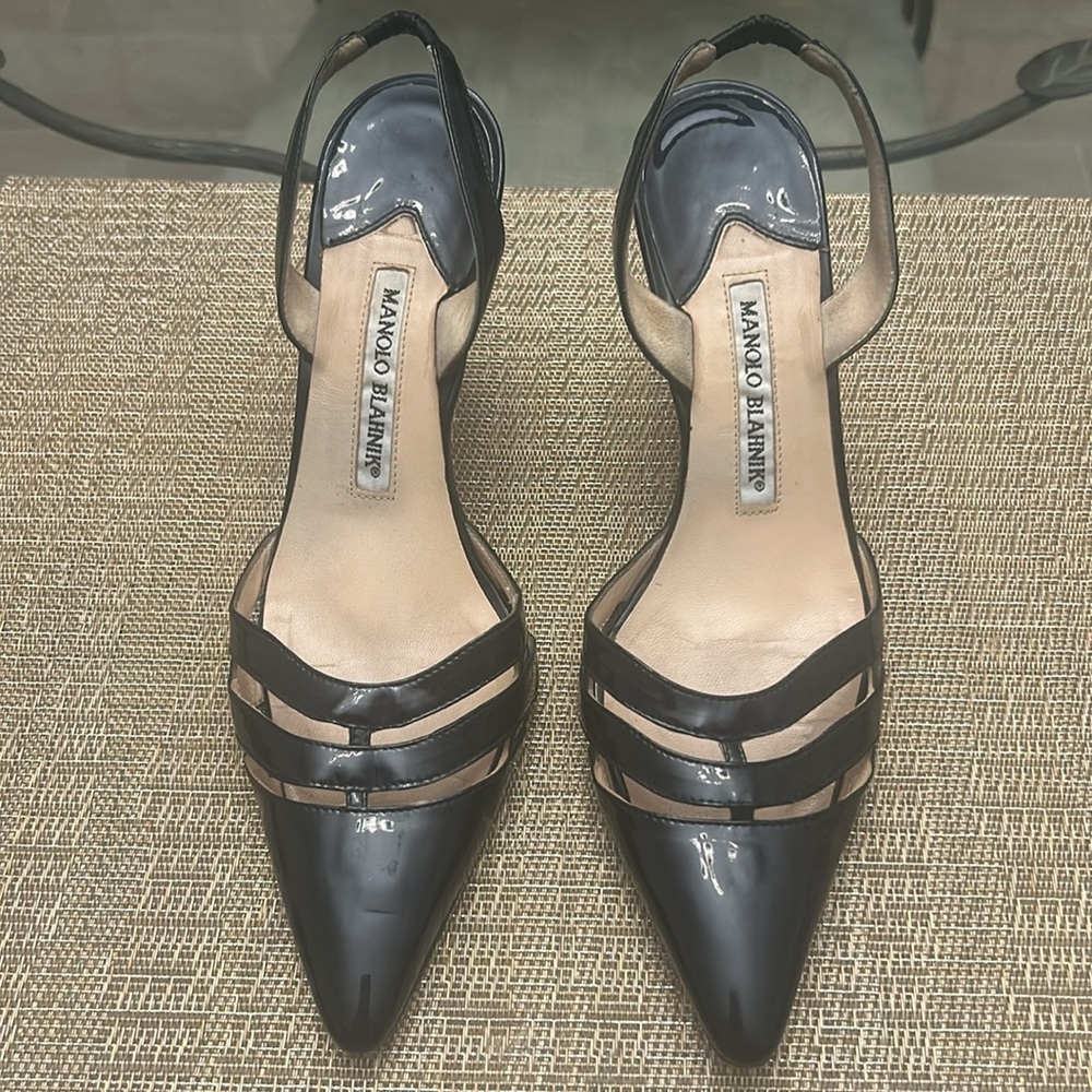 Manolo Blahnik Black Patent Leather Slingback Pumps - 36.5 (US 6.5)